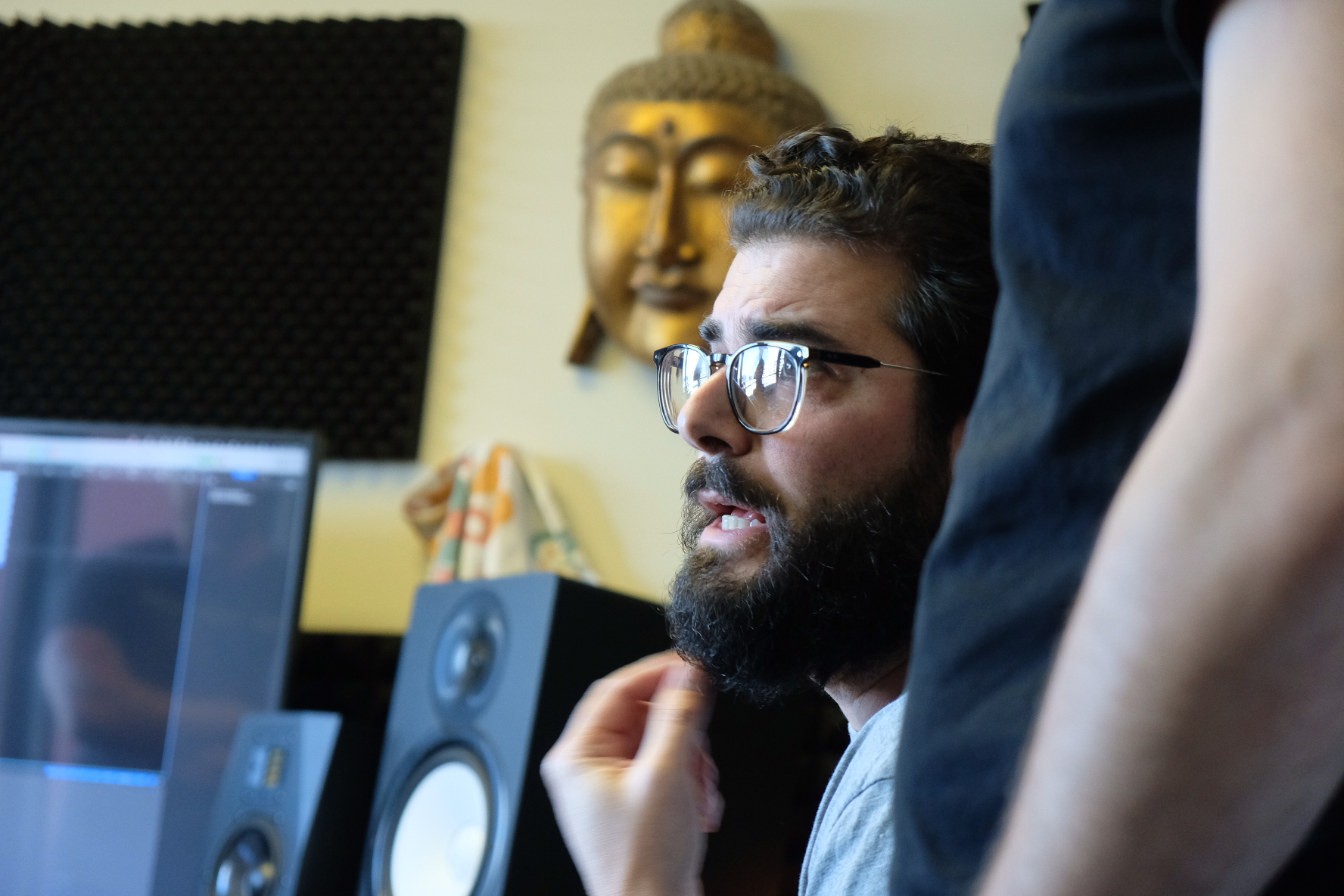 Steve listening to the playback